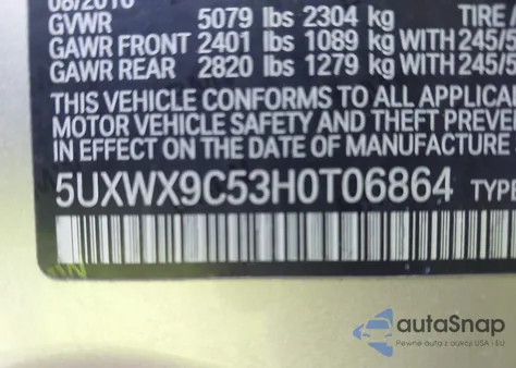 2017 BMW X3 xDrive28I from USA, damaged, VIN 5UXWX9C53H0T06864